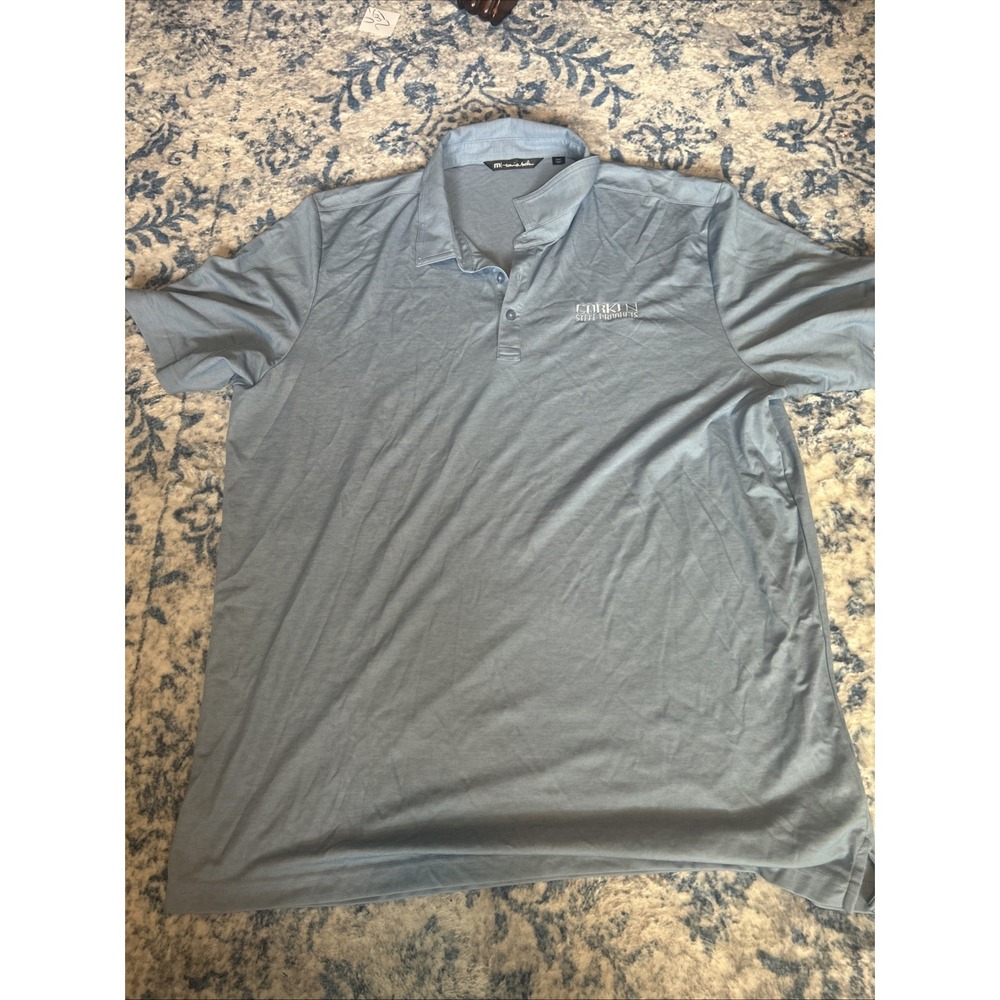 TravisMathew The Heater Polo Shirt Men's Size 3XL Blue Gray Heathered Golf S/S